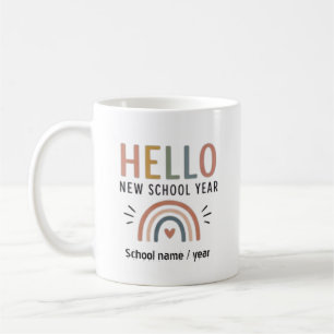 Caneca De Café Olá Ano Letivo Novo Personalizado Arco-Íris Pastel
