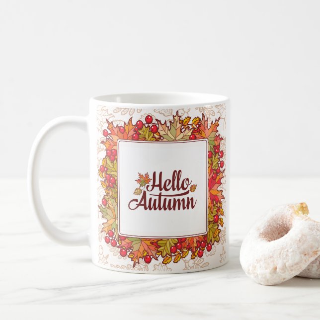 Caneca De Café Olá Autumn Fall Season Floral (Com Donut)