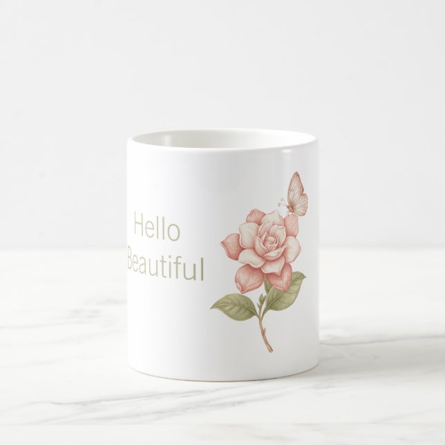 Caneca De Café Olá Bela Borboleta Rosa Rosa (Centro)