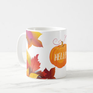 Caneca De Café Olá! decoração das folhas de bordo da queda do 