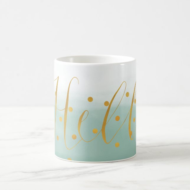 Caneca De Café Olá, Dourada Mint Confetti Ombre (Centro)