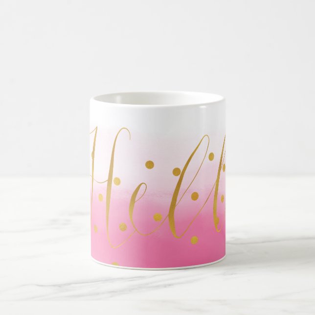 Caneca De Café Olá, Dourado Ombro de Confetti Rosa Rosa (Centro)
