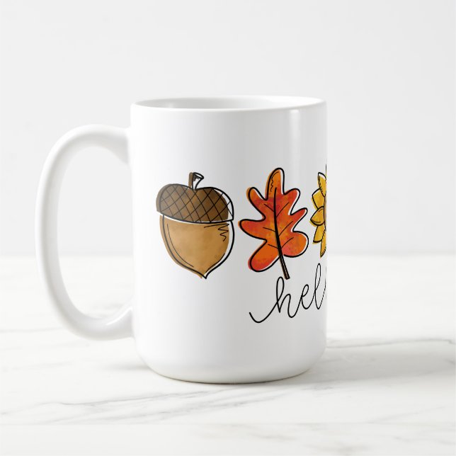 Caneca De Café Olá Fall Acorn Sunflower Leaves & Pumpkin (Esquerda)