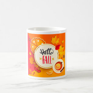 Caneca De Café Olá, Folhas de outono e Pizza de Abóbora