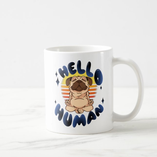 Caneca De Café Olá humano Cachorro meditando yoga (Direita)