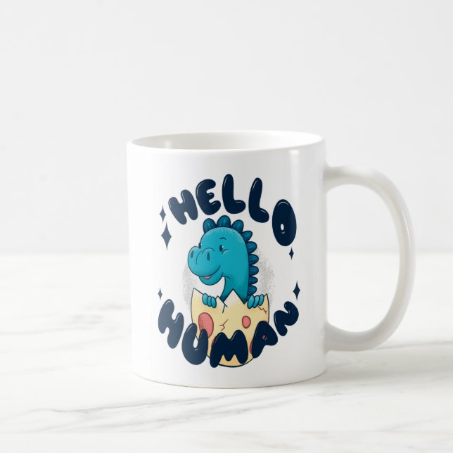 Caneca De Café Olá humano dinossauro engraçado (Direita)
