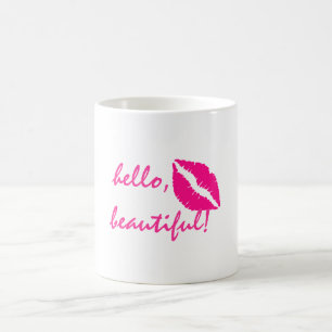 Caneca De Café Olá Linda com Batom Rosa