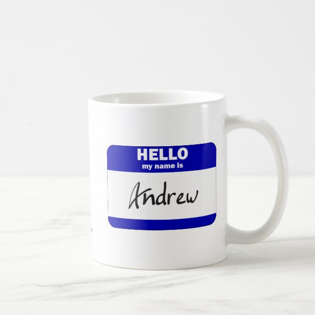 Caneca De Café Olá! meu nome é Andrew (azul) (Direita)