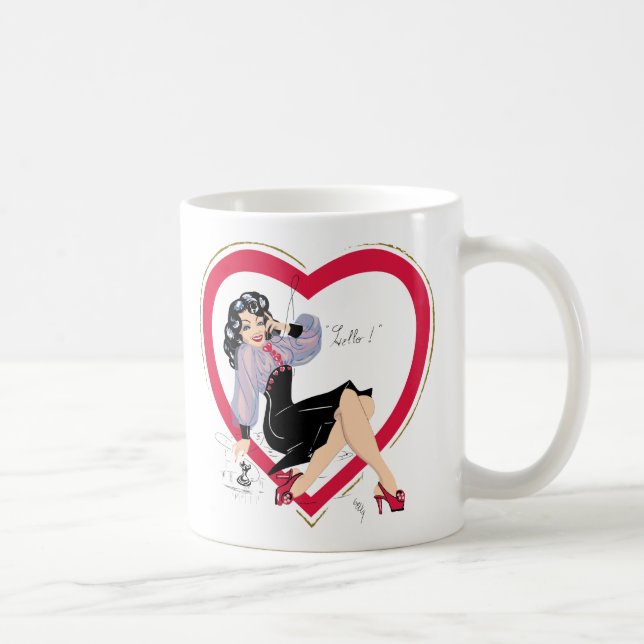 Caneca De Café Olá Namorados Pin-Up Girl (Direita)