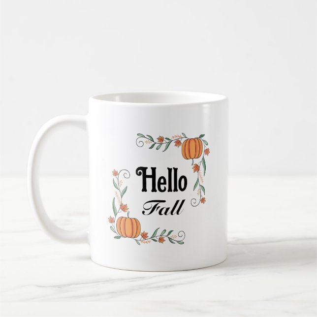Caneca De Café Olá Outono Abóboras com Folhas Rústico Fofo (Esquerda)