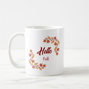 Caneca De Café Olá Outono Folhas de Outono - Acento Sazonal Aconc