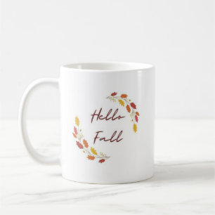 Caneca De Café Olá Outono Folhas Mínimas - Elegante Outono 