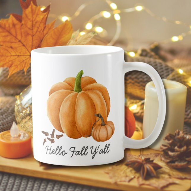 Caneca De Café Olá, outono, Pumpkin Spice Cozy outono (Hello Fall Y'all Pumpkin Spice Cosy Autumn Coffee Mug
)
