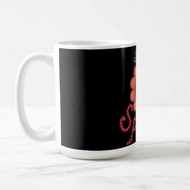 Caneca De Café Olá Primavera - Arte de Flor Texturizada Rosa e La (Esquerda)
