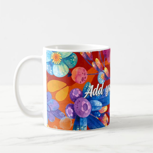 Caneca De Café Olá, Primavera Felicidade, Flores Vibrantes (Esquerda)