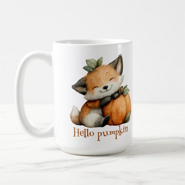 Caneca De Café Olá Pumpkin Cute Fox Halloween Design (Esquerda)