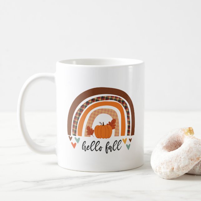 Caneca De Café Olá, Pumpkin Divertido E Arco-Íris (Com Donut)