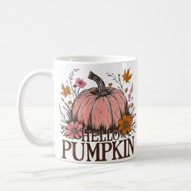Caneca De Café Olá Pumpkin Fall Floral Design 🎃 🍂 (Esquerda)