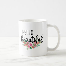 Caneca De Café Olá Rosas de Aquarela Lindas Tipografia Moderna