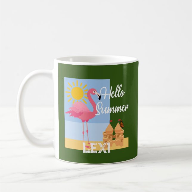 Caneca De Café Olá Summer Pink Flamingo Design - Clássica Mug (Esquerda)