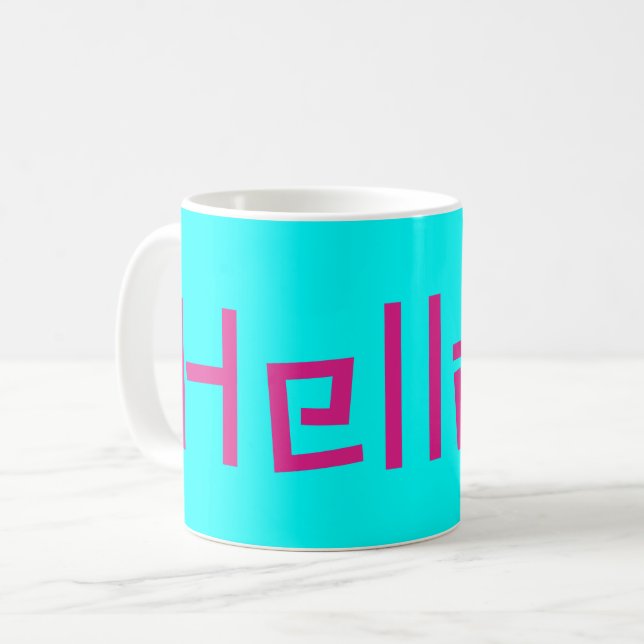 Caneca De Café Olá turquesa rosa (Frente Esquerda)