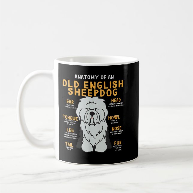 Caneca De Café Old English Sheepdog Anatomy Funny Dog Mom Dad  (Esquerda)