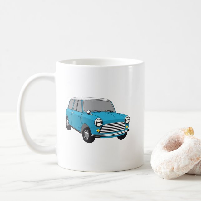 Caneca De Café Oldtimer Blauer British Mini Cooper (Com Donut)