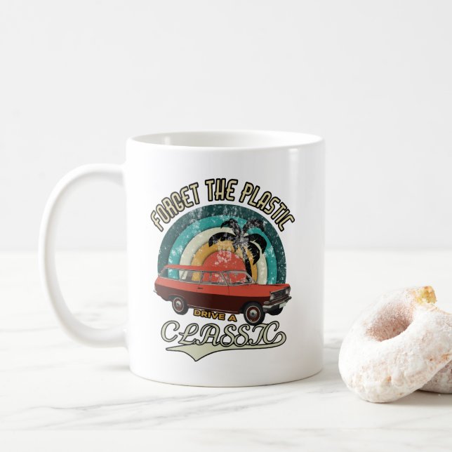 Caneca De Café Oldtimer Retro Forget the Plastic (Com Donut)
