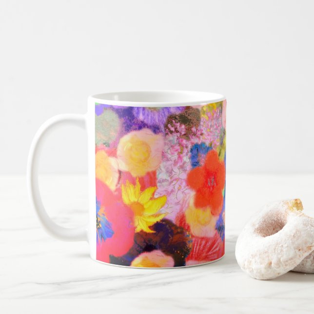 Caneca De Café Óleos de flores (Com Donut)