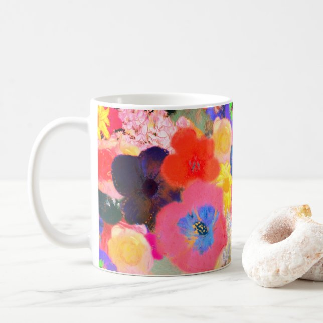 Caneca De Café Óleos de flores (Com Donut)