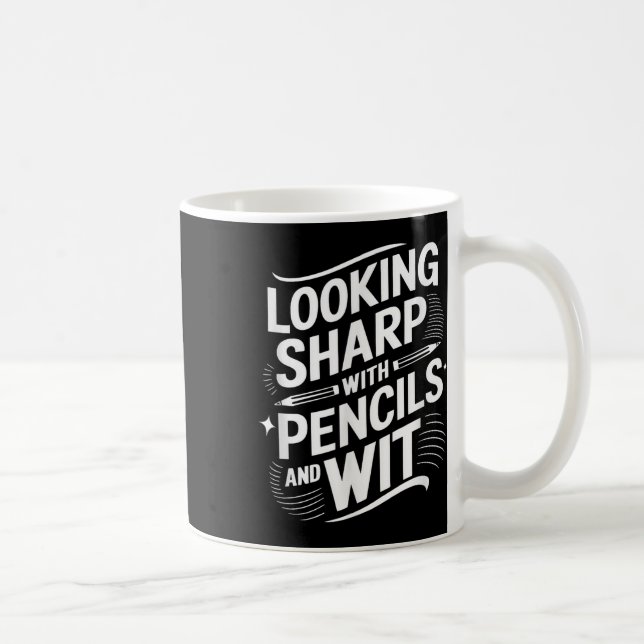 Caneca De Café Olhando Nítido Com Lápis E Sentido (Direita)