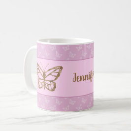 Caneca De Café Olhar de Borboleta em Folha de Ouro Falso sobre La