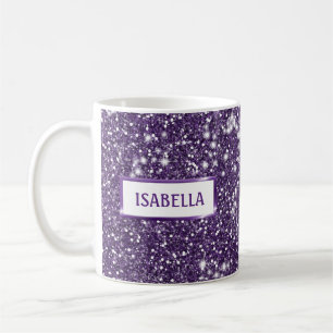 Caneca De Café Olhar de textura de brilho roxo falso com seu nome