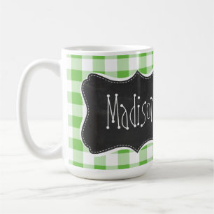 Caneca De Café Olhar do quadro do vintage, verde Checkered;