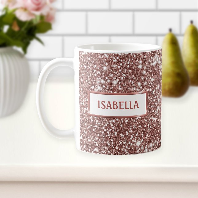 Caneca De Café Olhar textura brilhante de ouro rosa falso com seu (Criador carregado)