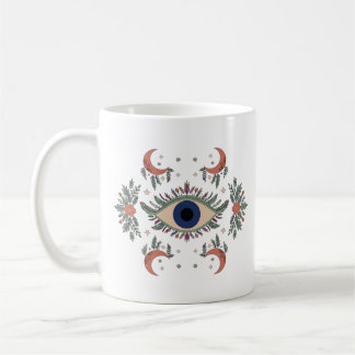 Caneca De Café Olho mau místico e lua crescente celestial branco