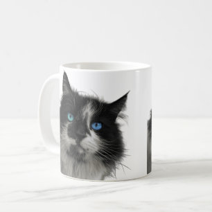 Caneca de Café Olhos Azuis Gato Preto Alma Azul