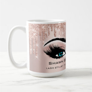 Caneca De Café Olhos Azuis Rosa Glitter Drives Makeup Bride
