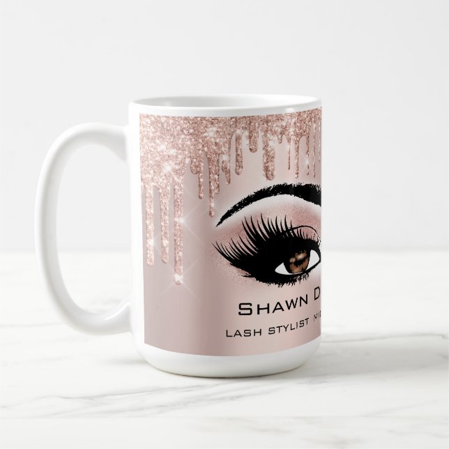 Caneca De Café Olhos Castanhos Pisca Rosa Glitter Drives Makeup B (Esquerda)