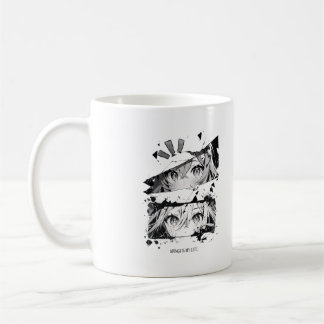 Caneca De Café Olhos de Anime com Glitch Preto e Branco Estética 