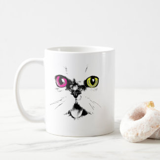 Caneca De Café Olhos de Gato Pintados Artísticos