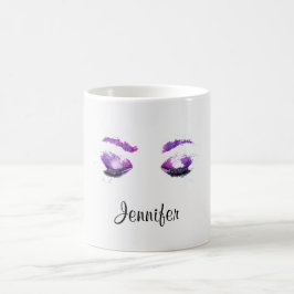 Caneca De Café Olhos Roxos Glamourosos e Sobrancelhas Aquarela