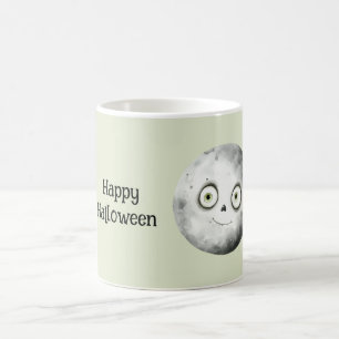 Caneca De Café Olhos Verdes Lua de Halloween