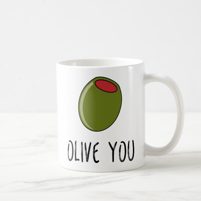 Caneca De Café Olive You, Pun, Engraçado Eu Te Amo (Direita)