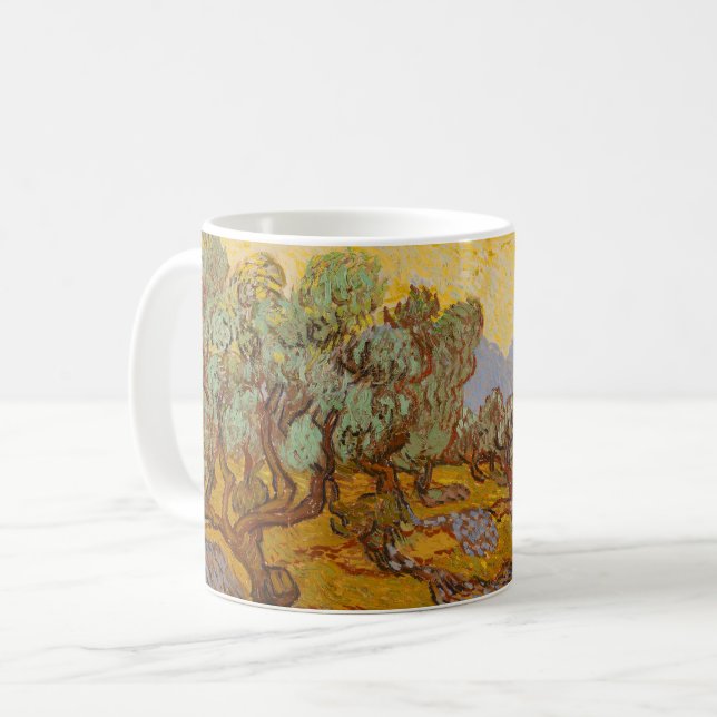 Caneca De Café Oliveiras de Van Gogh Sol Amarelo Céu (Frente Esquerda)