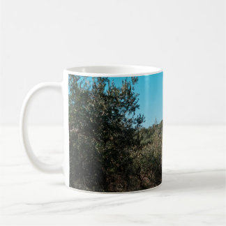 Caneca De Café Oliveiras na paisagem apuliana no outono. ag