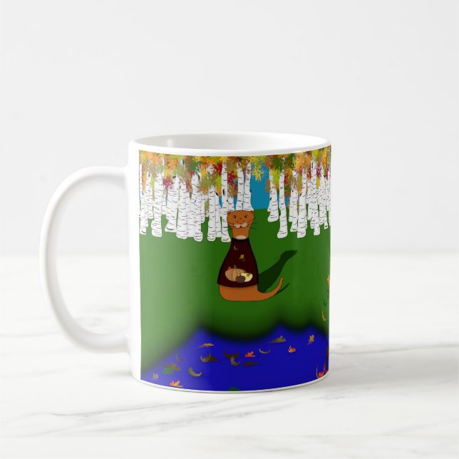 Caneca De Café Oliver The Otter no Lago do Rio Wolf no outono (Esquerda)