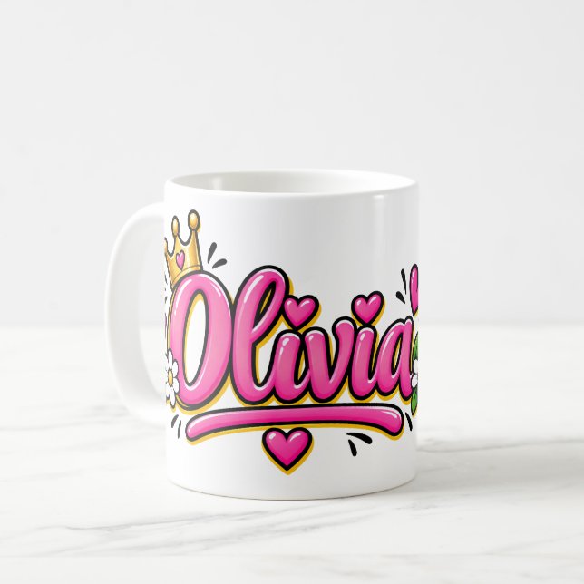 Caneca De Café Olivia Coffee Mug, Personalized Olivia Name Cup (Frente Esquerda)