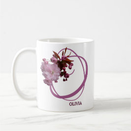 Caneca De Café Olivia personalizável nome rosa rosa-flores cor-de
