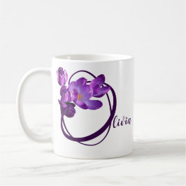 Caneca De Café Olivia personalizável nome roxo crocus floral